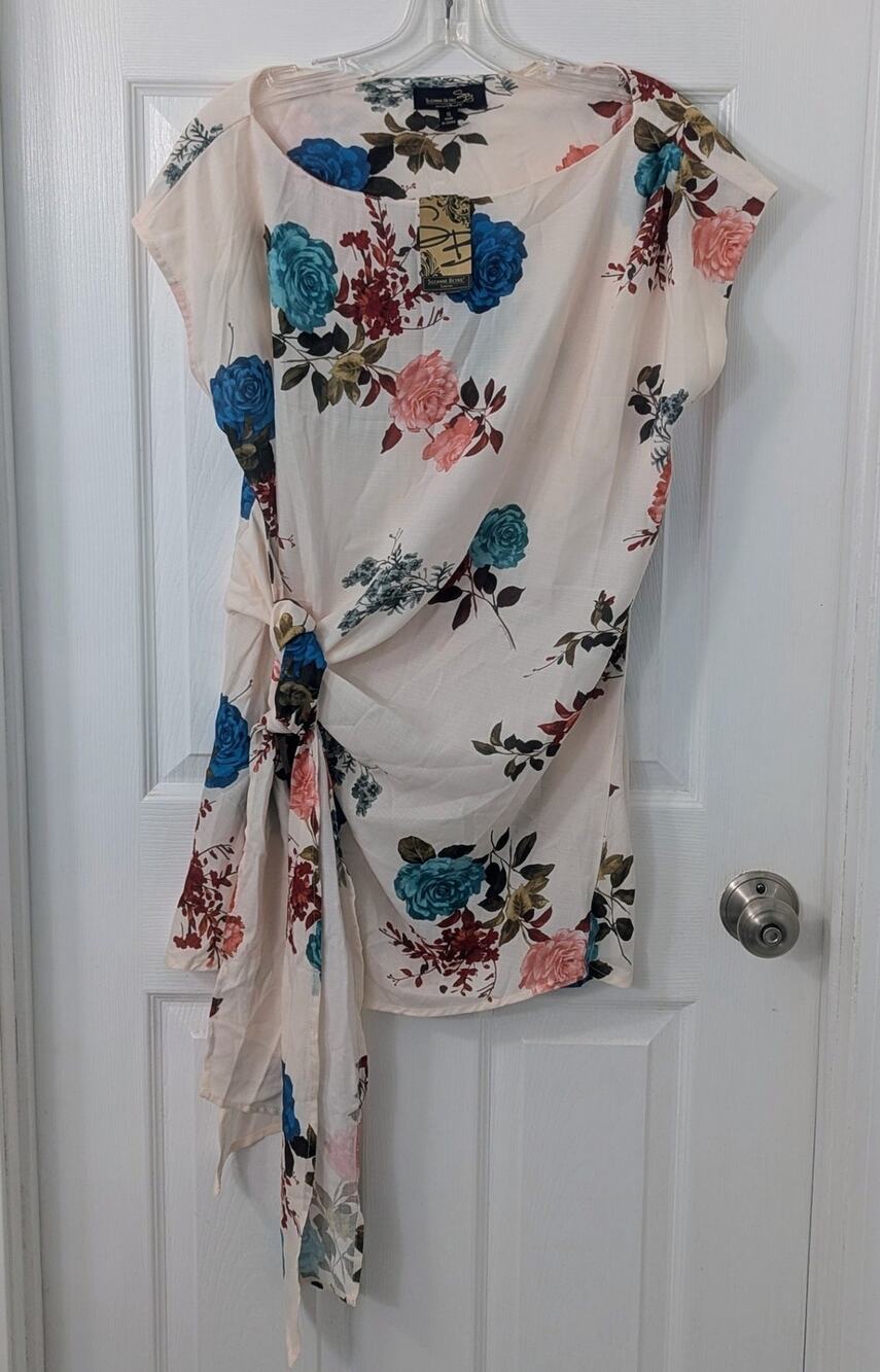 Suzanne Betro XL Floral Tunic Top – Side Tie, Boho Chic, Lightweight